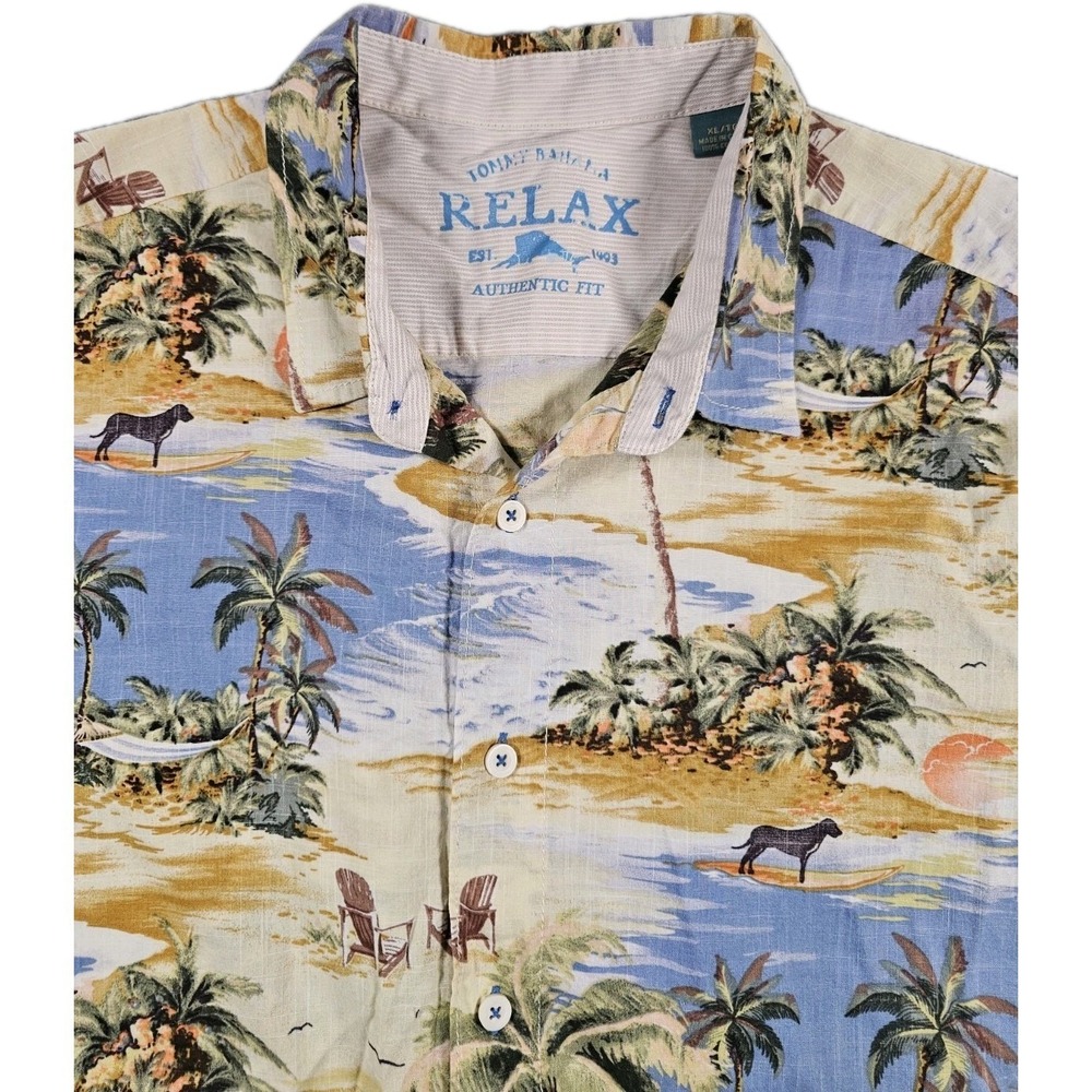 Tommy Bahama‎ Relax Mens XL Cotton Tropical Island Resort Dog Button Shirt